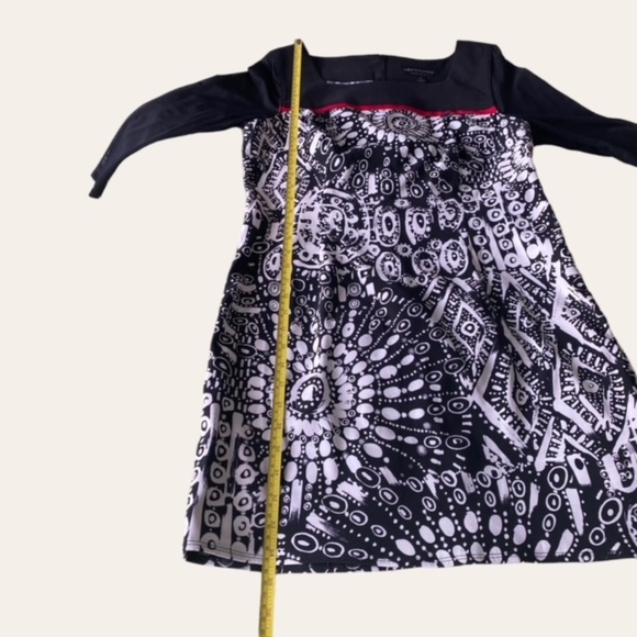 Connected Apparel Black White Dress Geometric Print Sheer 3/4 Sleeves, Size L - Picture 8 of 10